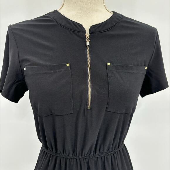 PerSeption Concept Black Short Sleeve Zip Front Dress Size S - Picture 3 of 9